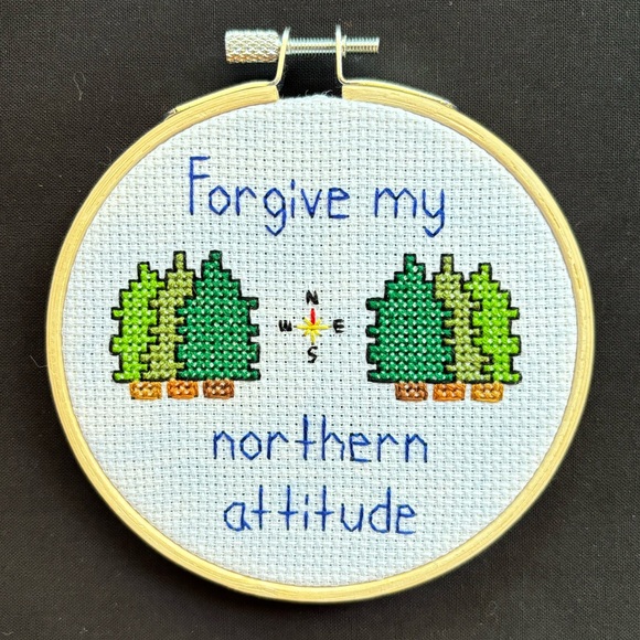 Noah Kahan “Northern Attitude” Lyrics 4-Inch Wooden-Framed Cross Stitch - Picture 5 of 6